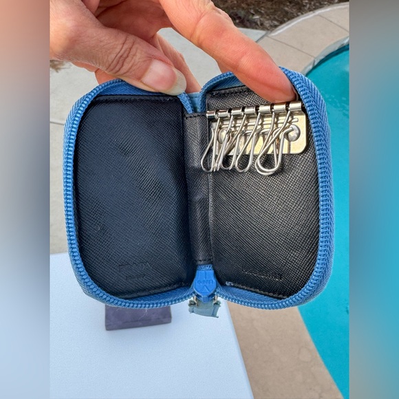 Prada Nylon Saffiano Zip Around key card holder Baby Blue with authenticity card - Picture 9 of 15